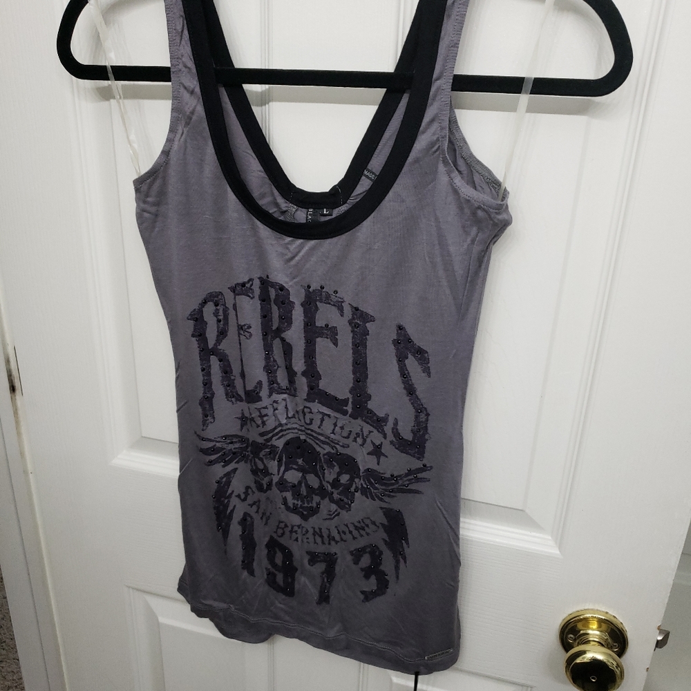 Rare Salvage Corset Back Grey & Skull Logo Top L